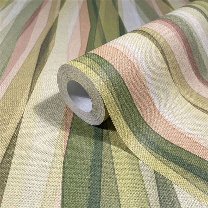 Tapete mit welligen Streifen in Grün und Beige ·  89010