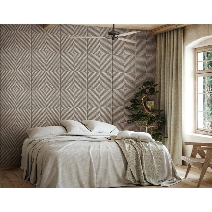Papel pintado rombos geométricos beige y gris efecto madera ·  89018