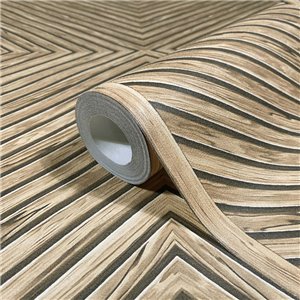 Papel pintado rombos geométricos efecto madera marrón y beige