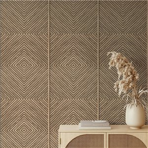 Wood-effect geometric diamond wallpaper in brown and beige 2