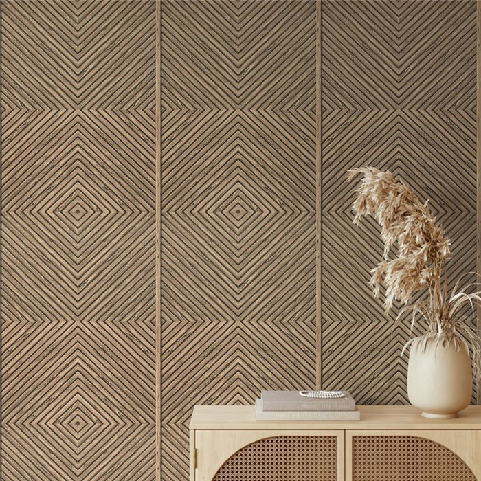 Papier peint losanges géométriques effet bois marron et beige ·  89019