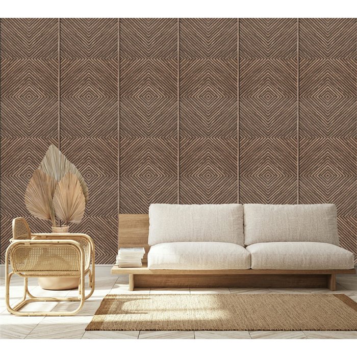 Brown wood-effect geometric diamond wallpaper ·  89020