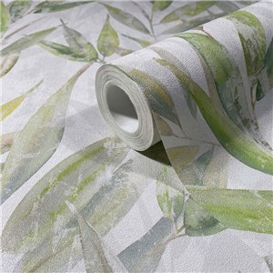 Papel pintado hojas de eucalipto en acuarela verde