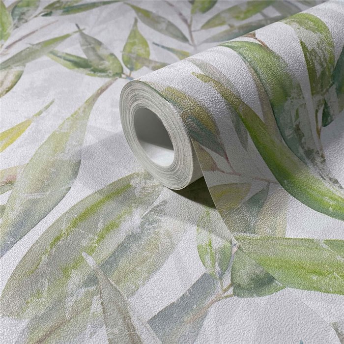 Papel pintado hojas de eucalipto en acuarela verde ·  89041