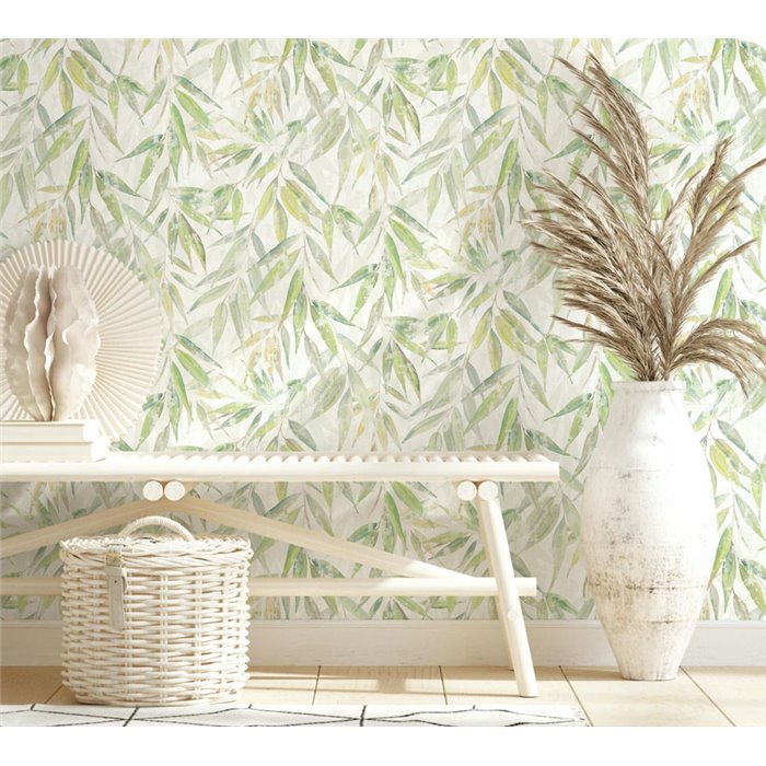 Papel pintado hojas de eucalipto en acuarela verde ·  89041