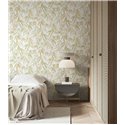 Papel pintado hojas botánicas Japandi verde y beige ·  89042