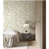 Papel pintado hojas botánicas Japandi verde y beige ·  89042