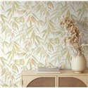 Papel pintado hojas botánicas Japandi verde y beige ·  89042