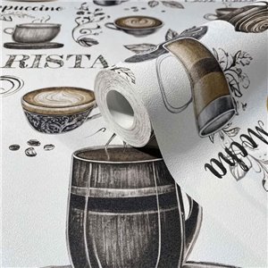 Papel pintado tazas de café vintage blanco y marrón