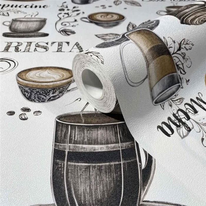 Vintage coffee cups wallpaper in white and brown ·  89043