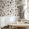 Papel pintado tazas de café vintage blanco y marrón · 89043