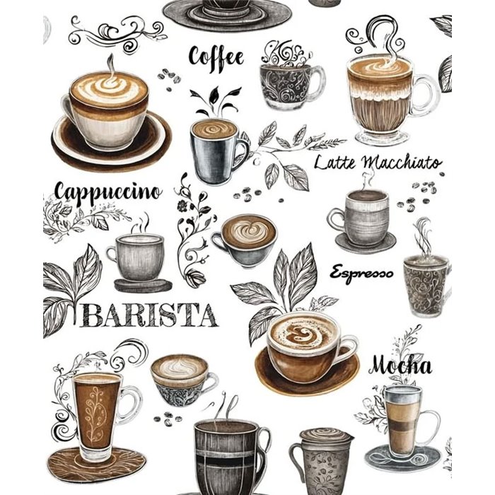 Papel pintado tazas de café vintage blanco y marrón ·  89043