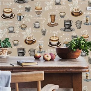 Tapete Vintage-Kaffeetassen beige und braun 2