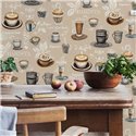 Papel pintado tazas de café vintage beige y marrón ·  89044