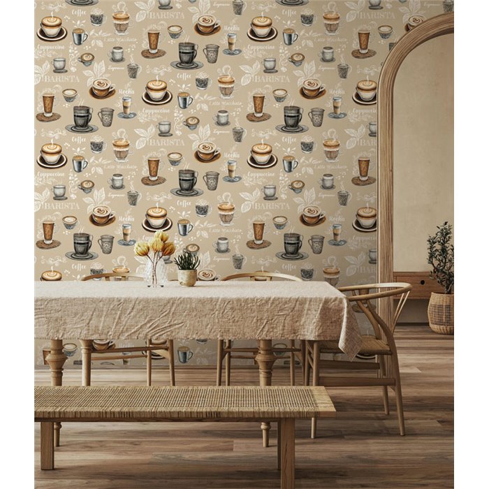Tapete Vintage-Kaffeetassen beige und braun ·  89044