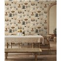 Papel pintado tazas de café vintage beige y marrón ·  89044