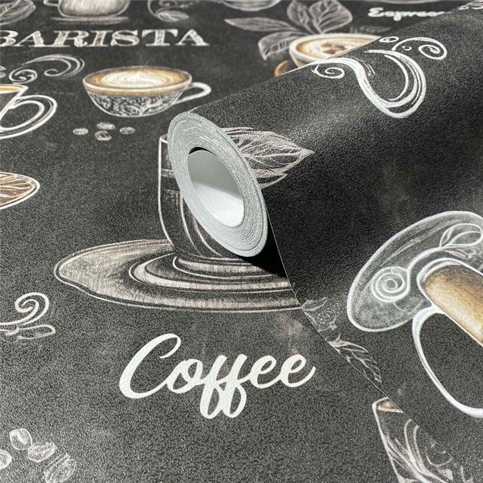 Papier peint café barista ardoise noir et brun ·  89045