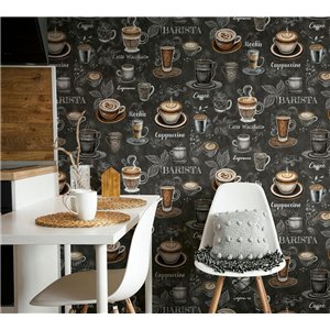 Papel pintado café barista pizarra negro y marrón 2