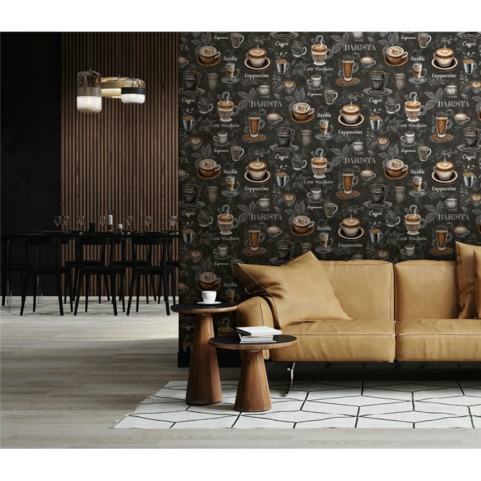 Papel pintado café barista pizarra negro y marrón ·  89045