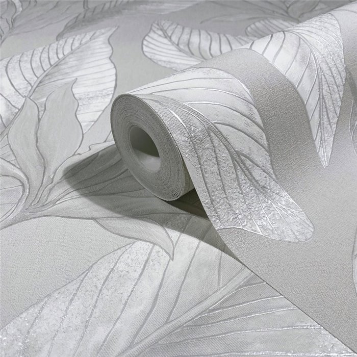 Papel pintado hojas grandes gris metalizado ·  36463