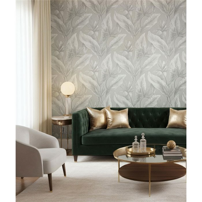 Large leaf grey metallic wallpaper ·  36463