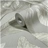 Papel pintado hojas tropicales grandes gris topo y beige