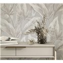 Papel pintado hojas tropicales grandes gris topo y beige ·  36464