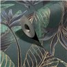 Papel pintado hojas tropicales verde petróleo y gris ·  36466