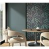 Papel pintado hojas tropicales verde petróleo y gris ·  36466