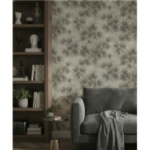 Papel pintado ramas de pino beige y bronce 2