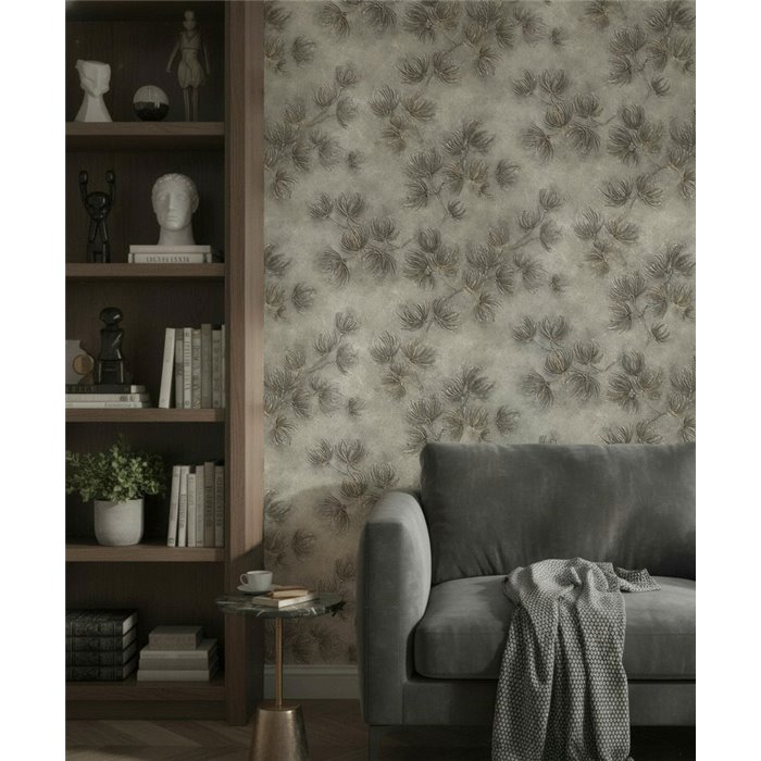 Papel pintado ramas de pino beige y bronce ·  36496