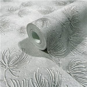 Papel pintado flores modernas gris con relieve