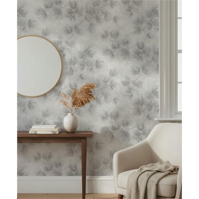 Papel pintado flores modernas gris con relieve ·  36497