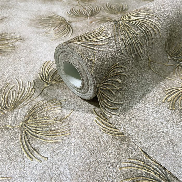 Papel pintado hojas estilizadas beige y dorado ·  36498