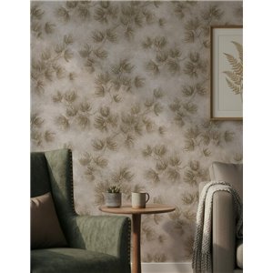 Papel pintado hojas estilizadas beige y dorado 2