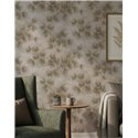Papel pintado hojas estilizadas beige y dorado ·  36498