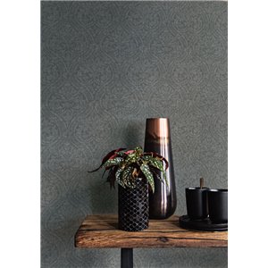 Papel pintado damasco de medallones verde textura tejida 2
