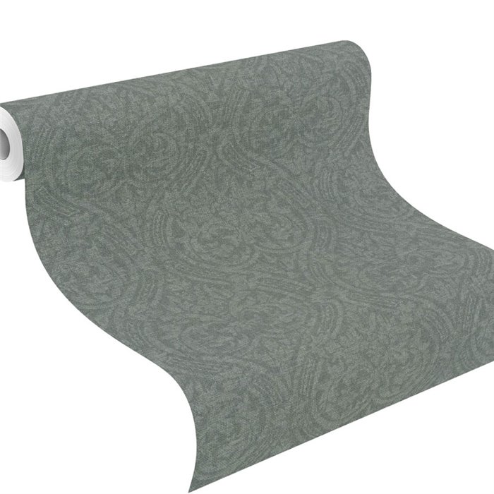 Papier peint damas médaillons vert texture tissée · Rasch Atelier Tissé 613346