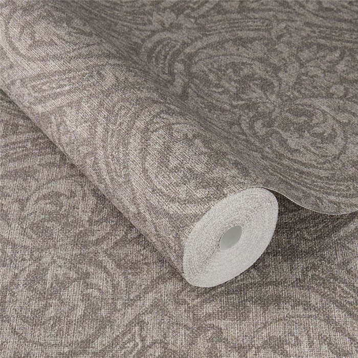 Papel pintado damasco de medallones marrón textil gofrado · Rasch Atelier Tissé 613353