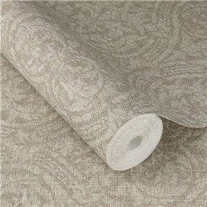 Papier peint damas médaillons brun clair texture tissée 2