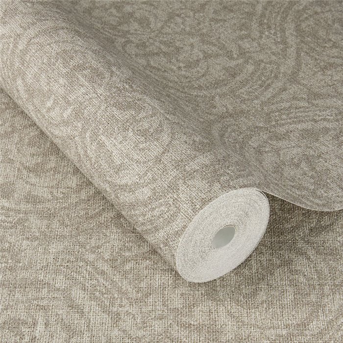 Papier peint damas médaillons brun clair texture tissée · Rasch Atelier Tissé 613360