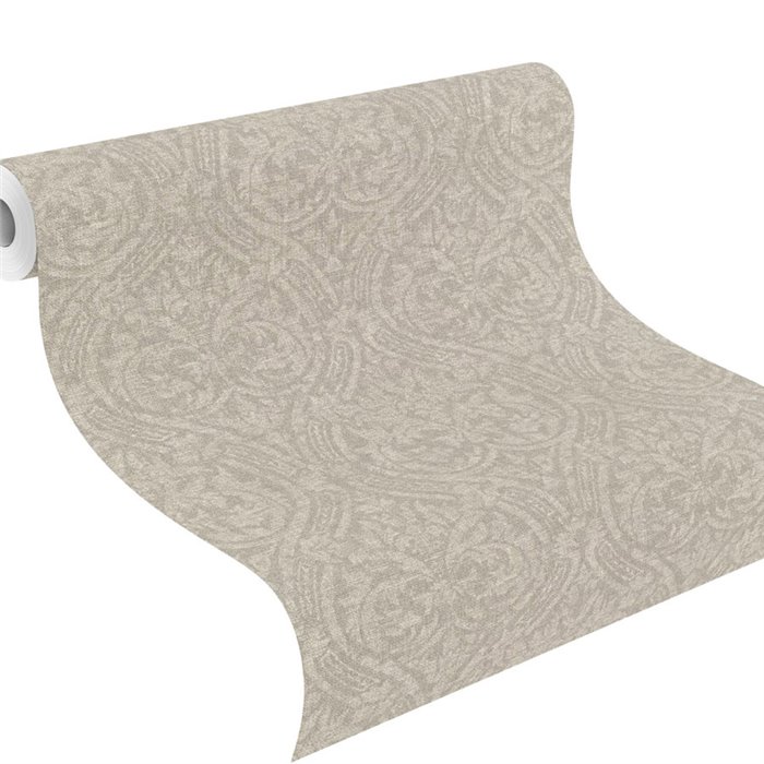 Papier peint damas médaillons brun clair texture tissée · Rasch Atelier Tissé 613360