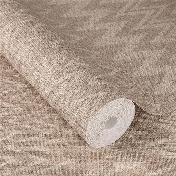 Boho Tapete mit Zickzack-Streifen in Nude‑Braun, softer Chevron · Rasch Atelier Tissé 613643