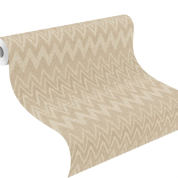 Beige boho zigzag stripe wallpaper, ikat style · Rasch Atelier Tissé 613650