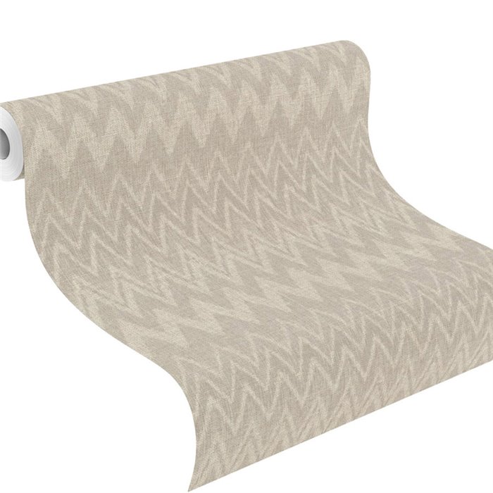 Papel pintado boho de rayas zigzag marrón claro espiga chevron · Rasch Atelier Tissé 613667
