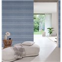 Papel pintado azul de rayas zigzag boho estilo ikat · Rasch Atelier Tissé 613674