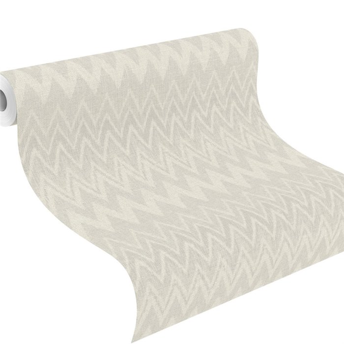 Papier peint blanc crème à rayures zigzag boho chevron tissé · Rasch Atelier Tissé 613681