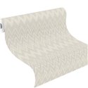 Papel pintado blanco crema de rayas zigzag boho chevron tejido · Rasch Atelier Tissé 613681