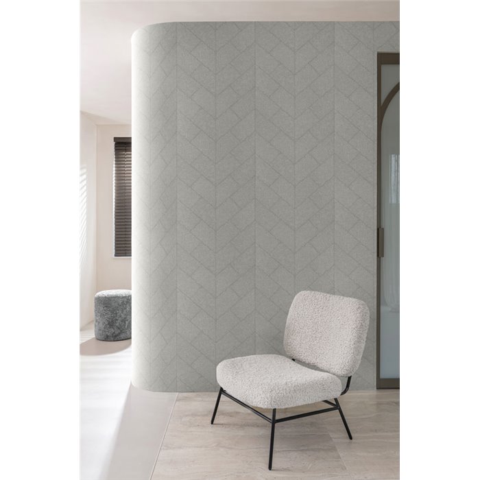 Papel pintado geométrico de espiga gris chevron entramado · Rasch Atelier Tissé 613773
