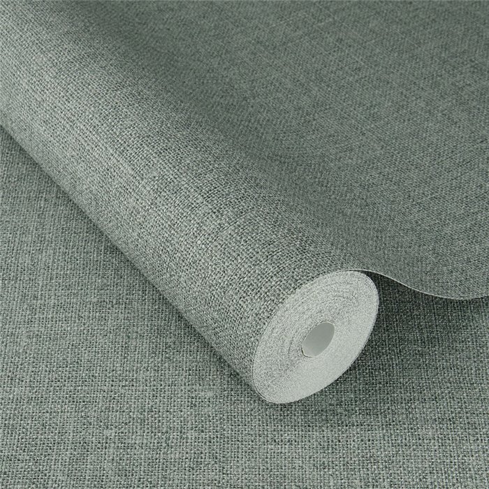 Papel pintado de lino rústico verde azulado aspecto textil · Rasch Atelier Tissé 613964